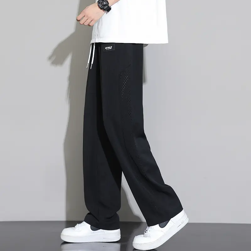Ice silk pants, men's trendy brand, summer straight leg loose casual pants, men's new style, hanging sports wide leg pants
