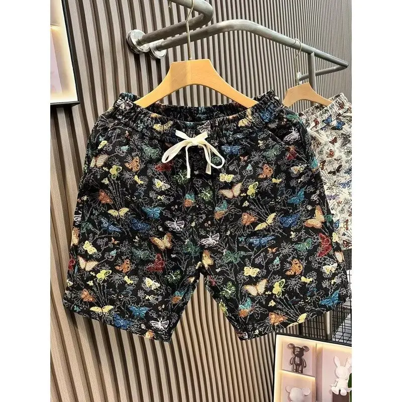 Summer Butterfly Embroidery 5-point Pants Men's Outdoor Breathable Beach Pants Casual Shorts
