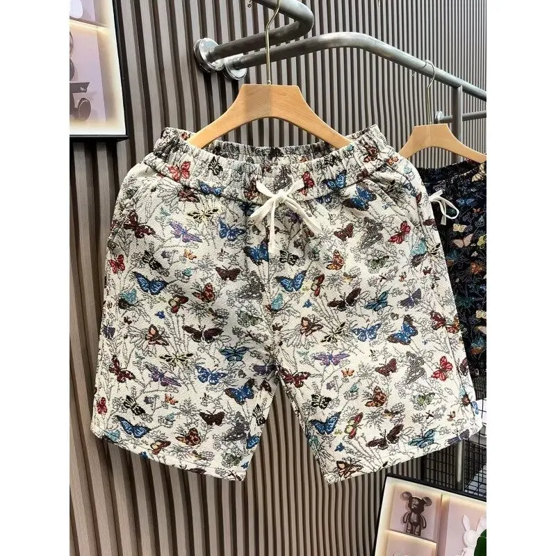 Summer Butterfly Embroidery 5-point Pants Men's Outdoor Breathable Beach Pants Casual Shorts