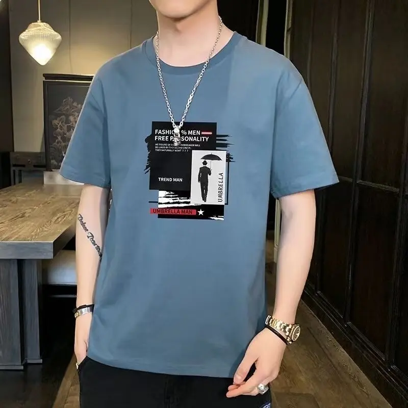 Summer boys' pure cotton short sleeved breathable loose versatile T-shirt with top collar printed T-shirt for men