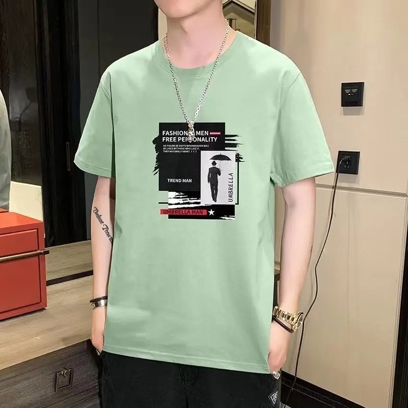 Summer boys' pure cotton short sleeved breathable loose versatile T-shirt with top collar printed T-shirt for men