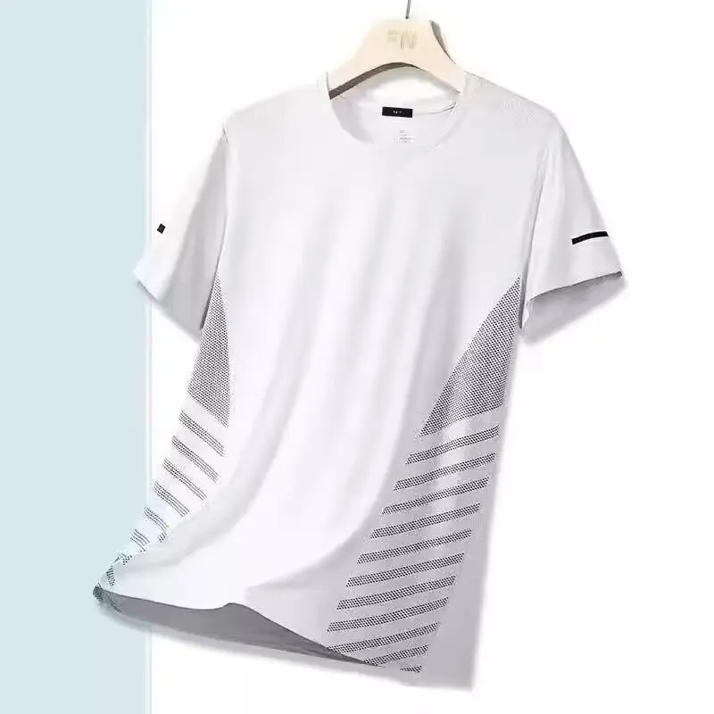 Ice silk quick drying T-shirt men's short sleeved summer men's plus size half sleeved clothes outdoor running sports T-shirt