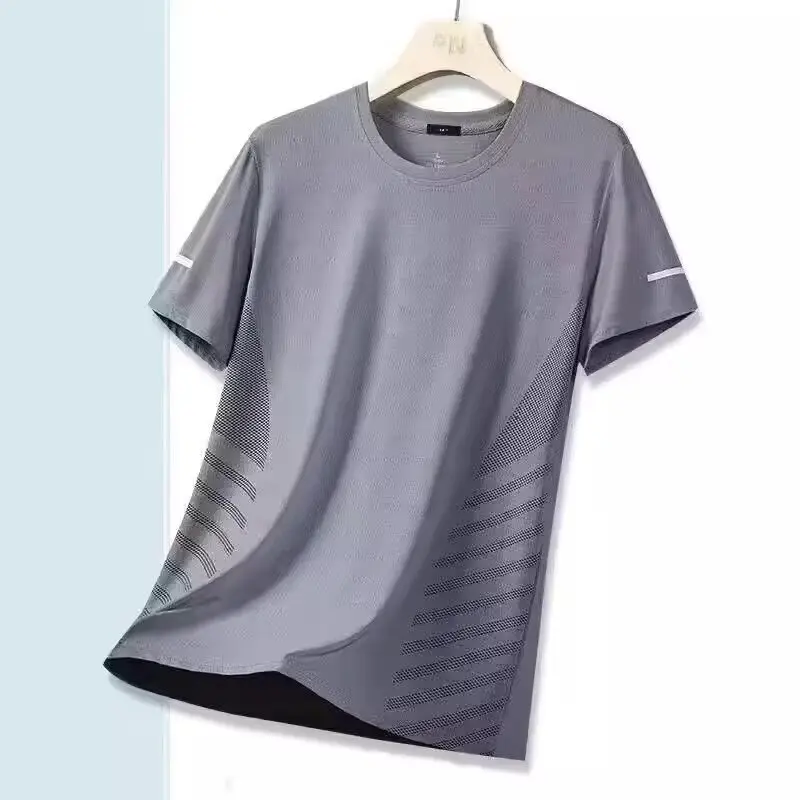 Ice silk quick drying T-shirt men's short sleeved summer men's plus size half sleeved clothes outdoor running sports T-shirt