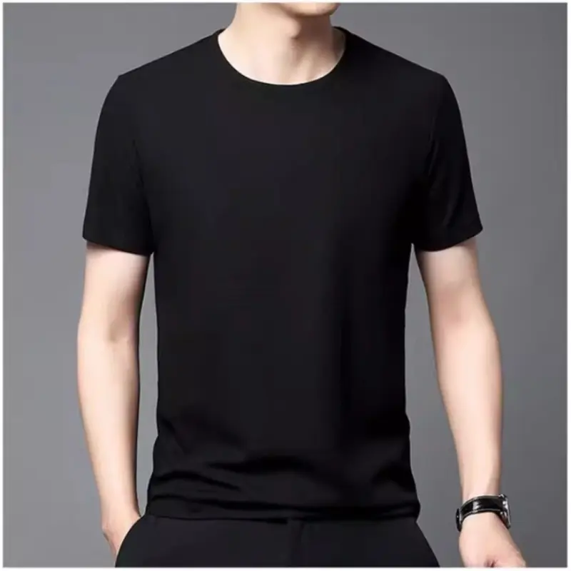 Men's waffle style short sleeved T-shirt with back pocket collar, solid color summer T-shirt top, breathable, middle-aged and yo