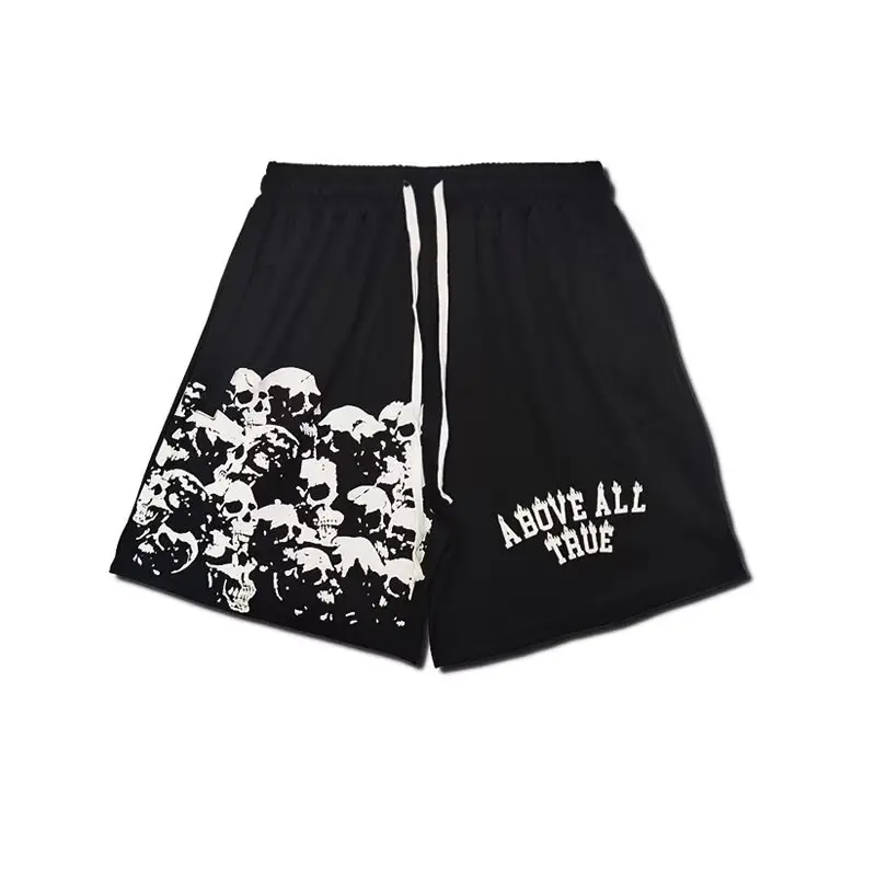 Skeleton mesh shorts for men's fitness, sports, leisure, loose beach pants, knee length shorts