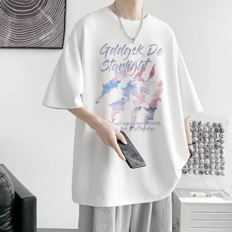 Ins teenage heavyweight short sleeved T-shirt, men's summer paw print design, half sleeved trendy brand T-shirt, loose base shir