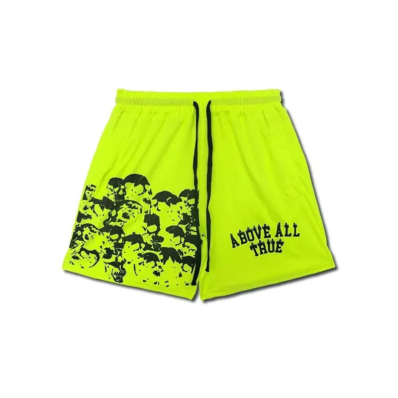 Skeleton mesh shorts for men's fitness, sports, leisure, loose beach pants, knee length shorts