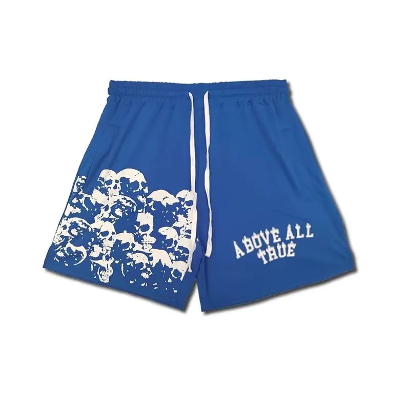 Skeleton mesh shorts for men's fitness, sports, leisure, loose beach pants, knee length shorts