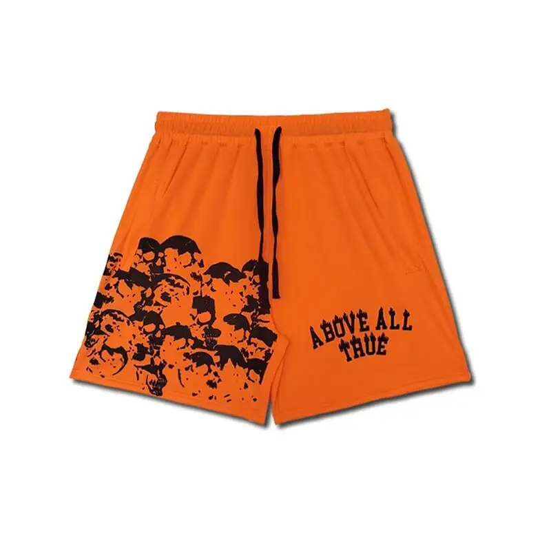 Skeleton mesh shorts for men's fitness, sports, leisure, loose beach pants, knee length shorts