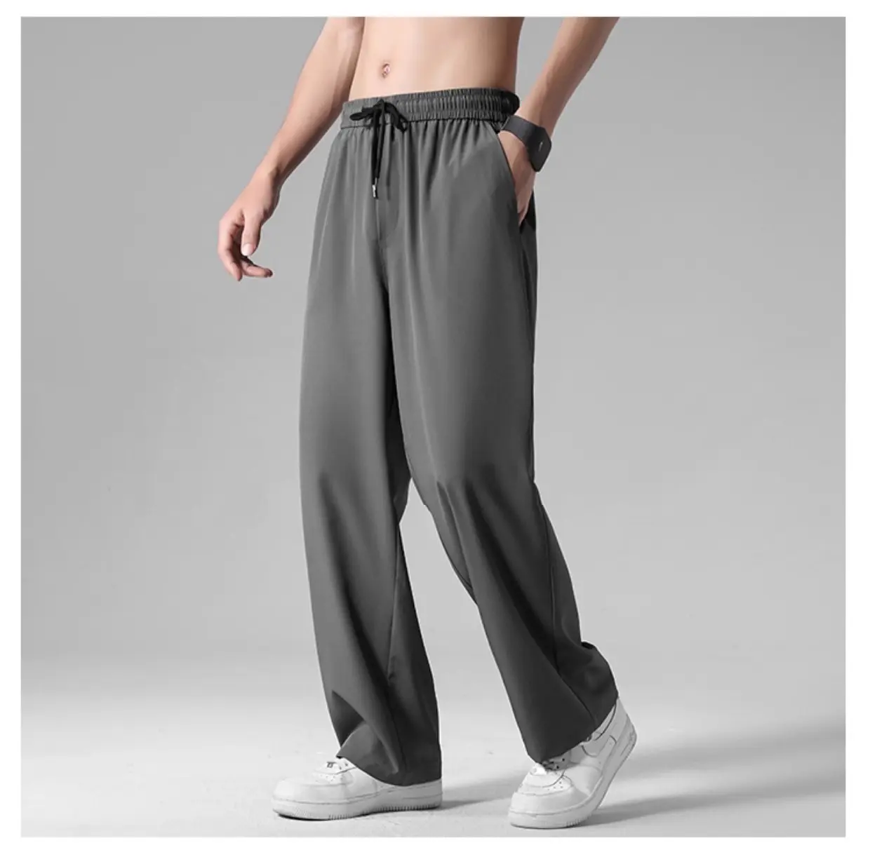 Summer thin ice silk straight leg casual pants for boys, middle school students, high school students, boys, adults, teenagers,