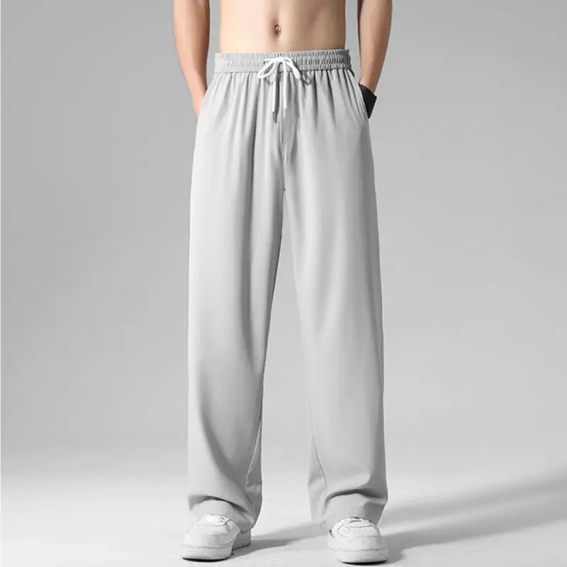Summer thin ice silk straight leg casual pants for boys, middle school students, high school students, boys, adults, teenagers,
