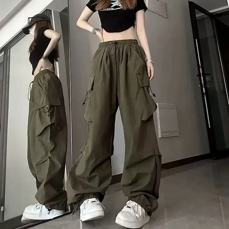 High Street Summer High Waist Loose and Slim Versatile Work Pants for Women with Drawstring, Wide Legs, Casual Pants