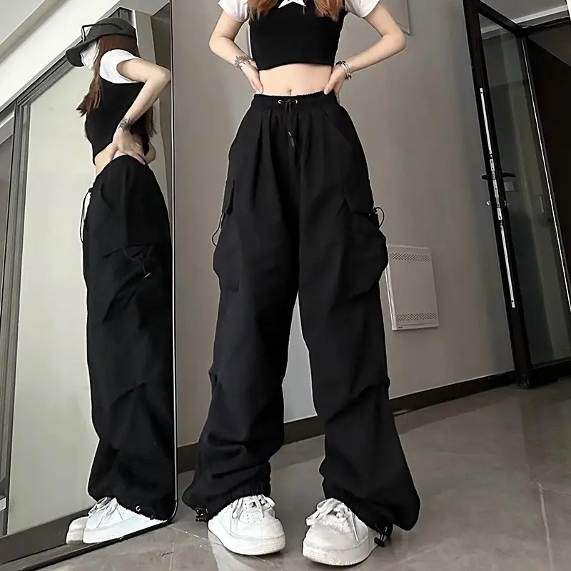 High Street Summer High Waist Loose and Slim Versatile Work Pants for Women with Drawstring, Wide Legs, Casual Pants