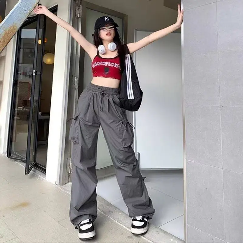 High Street Summer High Waist Loose and Slim Versatile Work Pants for Women with Drawstring, Wide Legs, Casual Pants