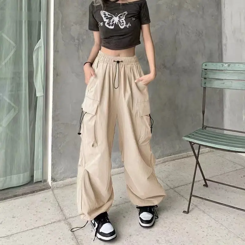 High Street Summer High Waist Loose and Slim Versatile Work Pants for Women with Drawstring, Wide Legs, Casual Pants