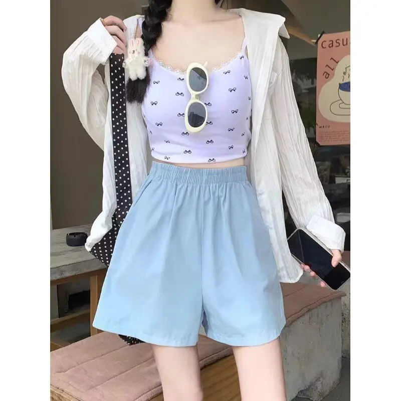 Workwear shorts for women in summer, thin, high waisted, casual, wide leg, quick drying, sporty, versatile, five quarter pants