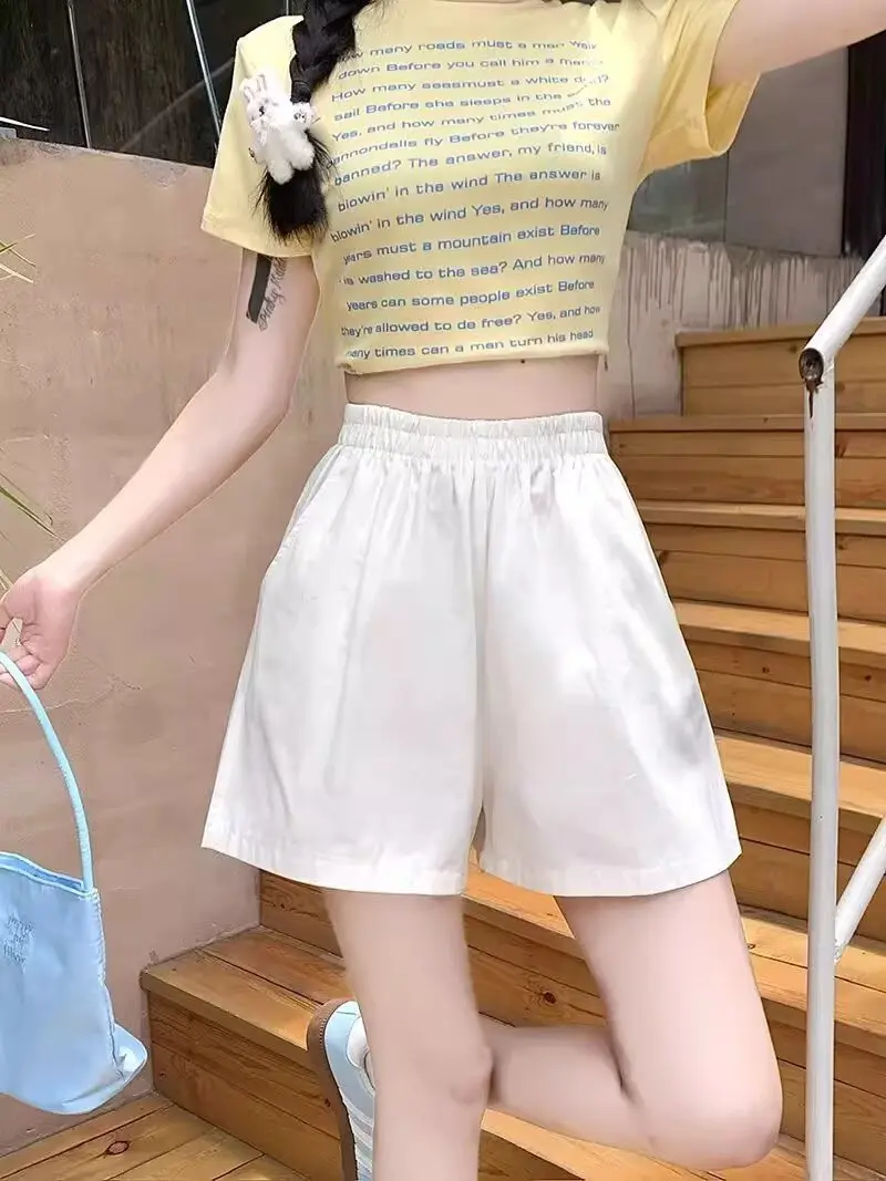 Workwear shorts for women in summer, thin, high waisted, casual, wide leg, quick drying, sporty, versatile, five quarter pants