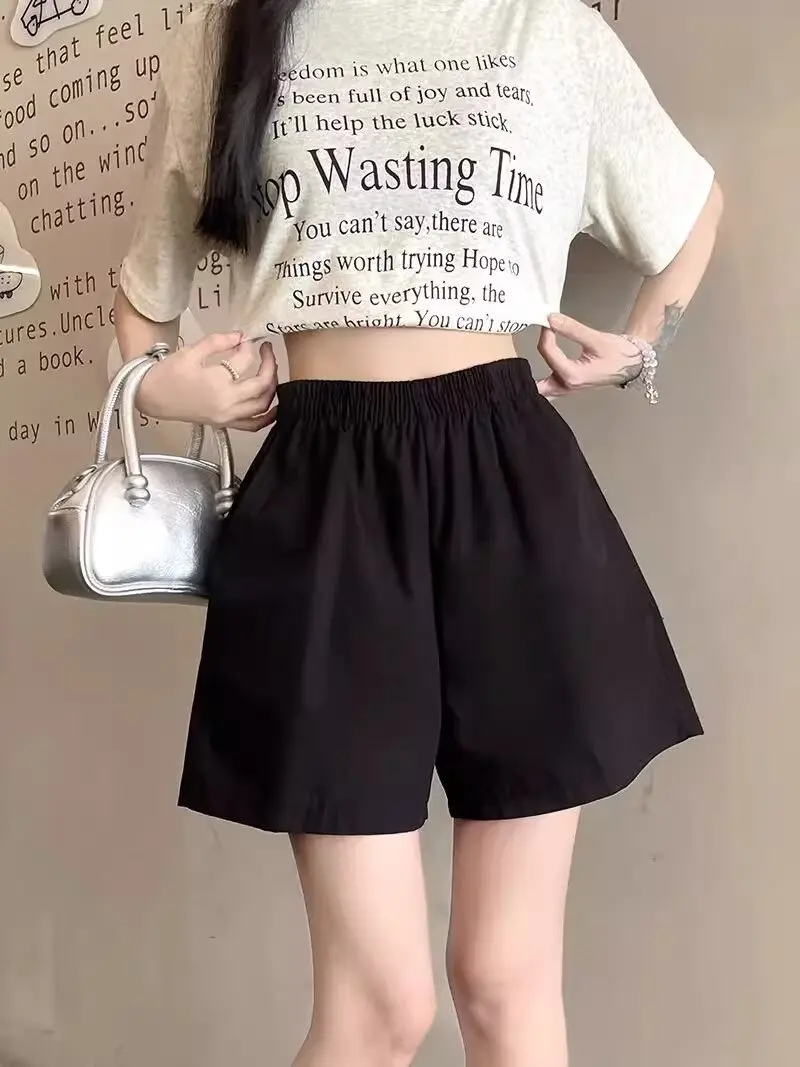 Workwear shorts for women in summer, thin, high waisted, casual, wide leg, quick drying, sporty, versatile, five quarter pants