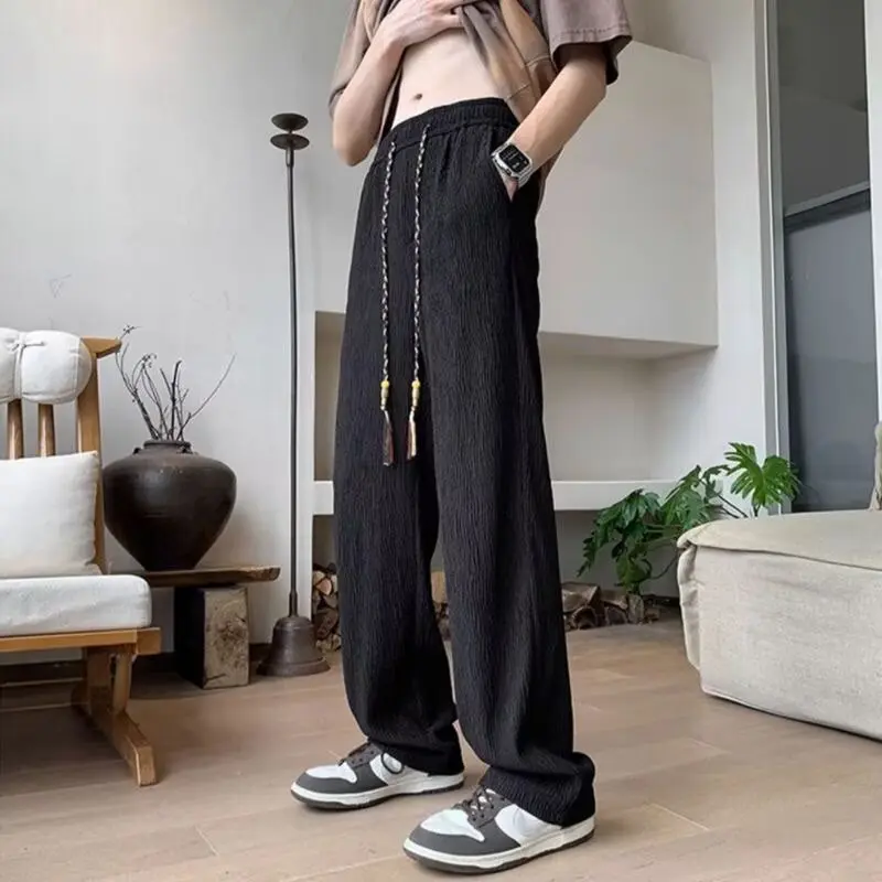 Tai Chi pants men's Chinese style spring plus size martial arts practice pants wide leg loose lantern pants cotton and linen kun