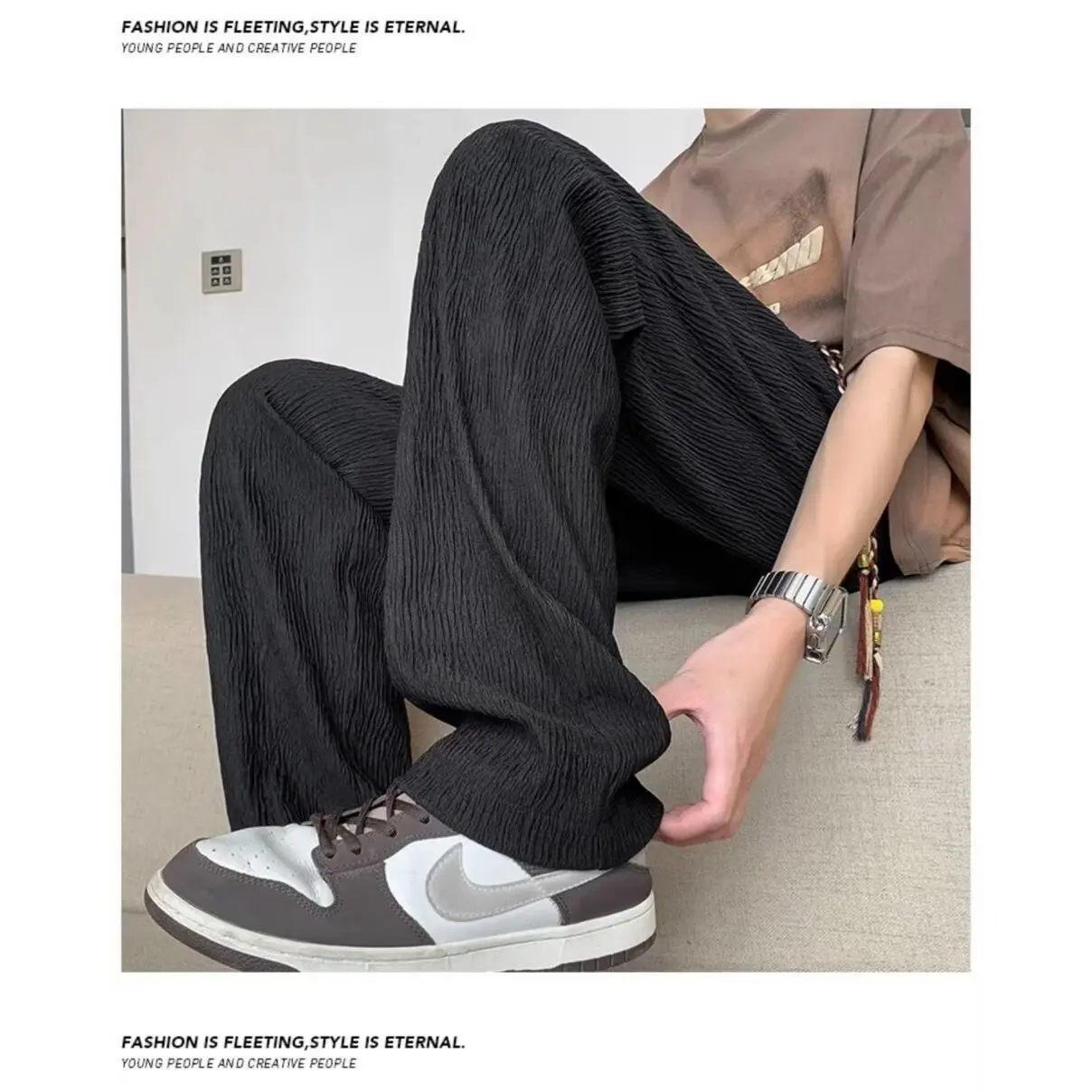 Tai Chi pants men's Chinese style spring plus size martial arts practice pants wide leg loose lantern pants cotton and linen kun