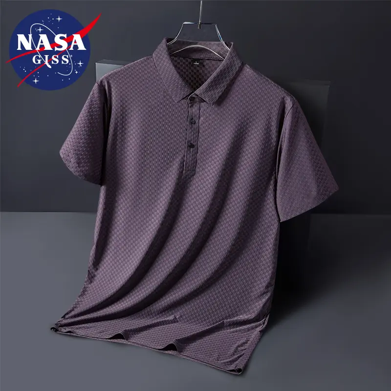 Spring and summer new nylon spandex men's short sleeved men's T-shirt, men's ice silk traceless plaid thin business lapel polo s