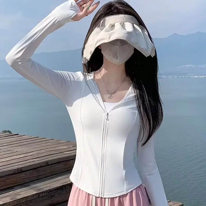 Sunscreen clothing for women's summer new style slim fit breathable sunshade ice skin anti UV ice silk hooded jacket top