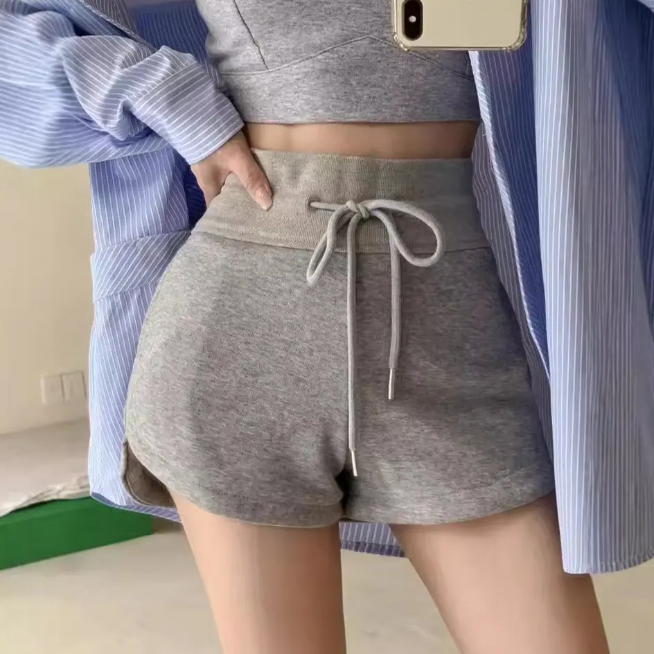 Grey sports shorts, white casual pants, women's summer high waisted straight leg pants, versatile black pants