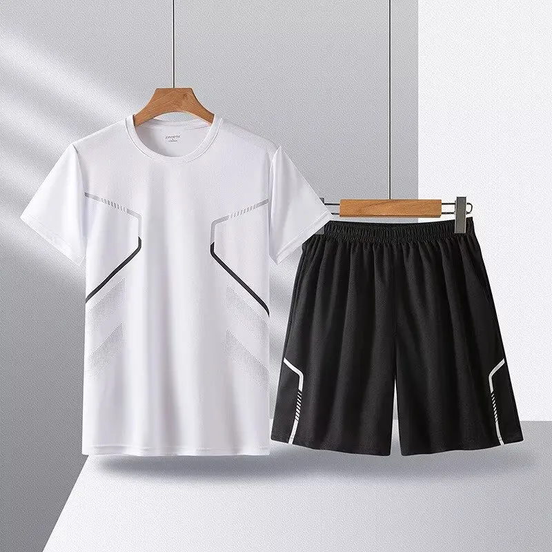 Sports suit men's fitness clothes quick drying summer short sleeved T-shirt cycling shorts basketball vest running training clot