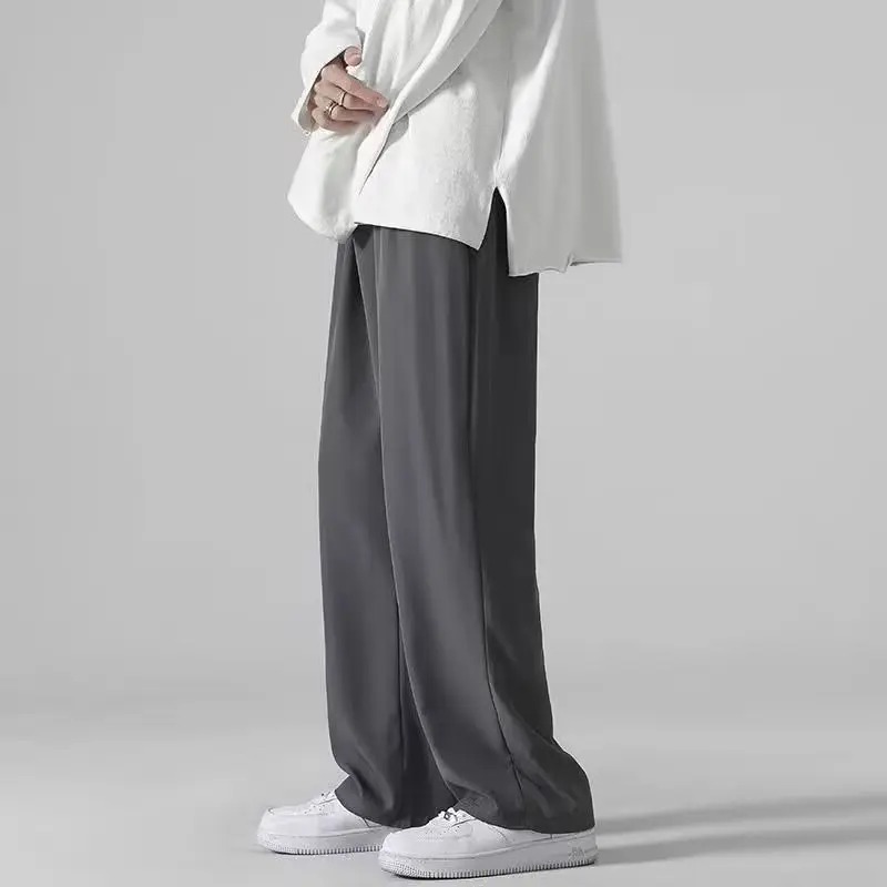 Summer new ice silk straight leg casual pants for men, thin and cool, simple and versatile, loose and hanging, wide leg casual p