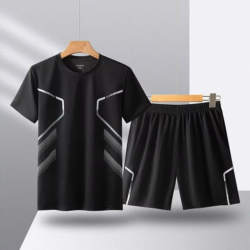 Sports suit men's fitness clothes quick drying summer short sleeved T-shirt cycling shorts basketball vest running training clot