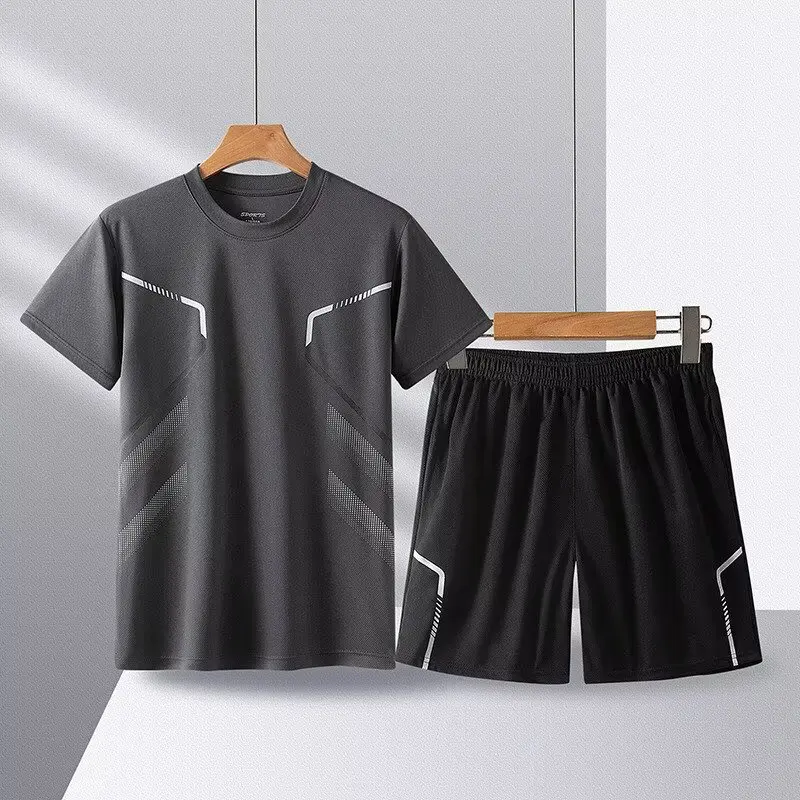 Sports suit men's fitness clothes quick drying summer short sleeved T-shirt cycling shorts basketball vest running training clot