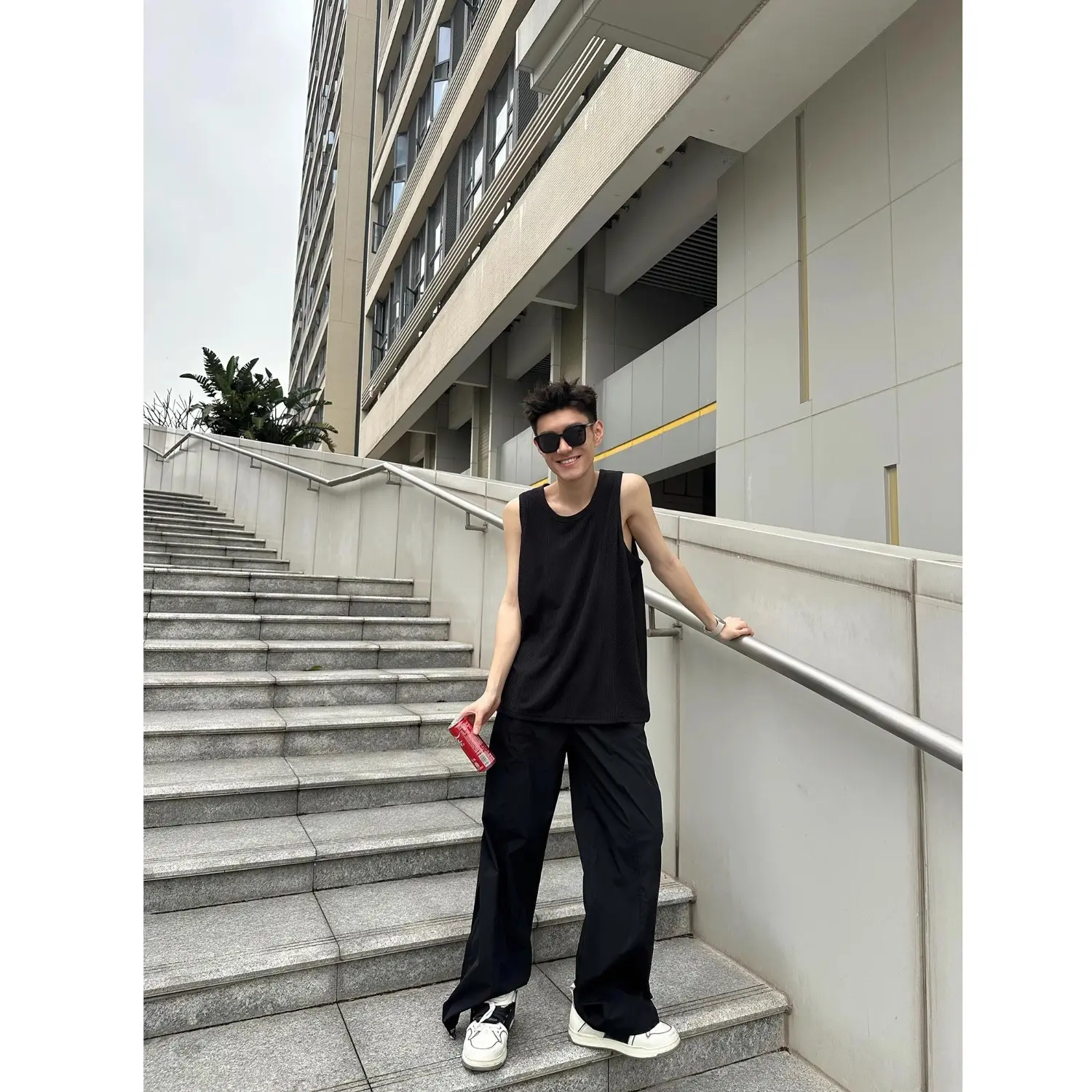 Street thin solid color vest men's loose sleeveless T-shirt trendy brand sports fitness outerwear camisole