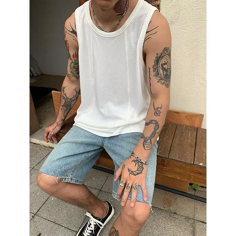 Street thin solid color vest men's loose sleeveless T-shirt trendy brand sports fitness outerwear camisole