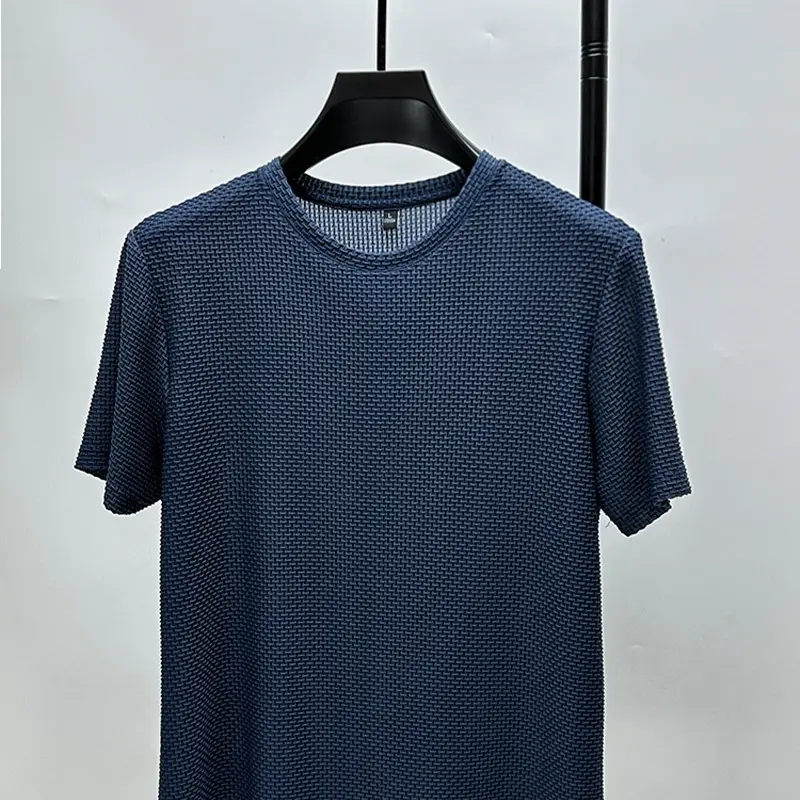 Short sleeved T-shirt men's summer thin casual versatile solid color round neck top men's mesh breathable T-shirt