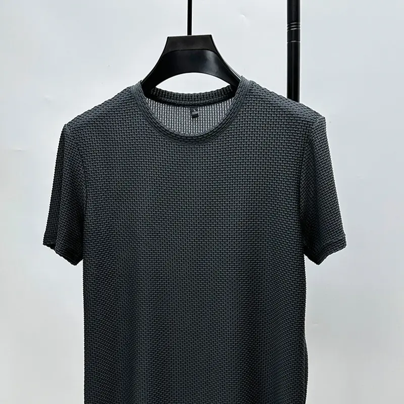 Short sleeved T-shirt men's summer thin casual versatile solid color round neck top men's mesh breathable T-shirt