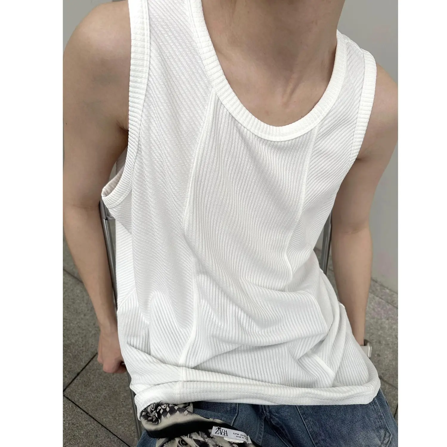 Street thin solid color vest men's loose sleeveless T-shirt trendy brand sports fitness outerwear camisole