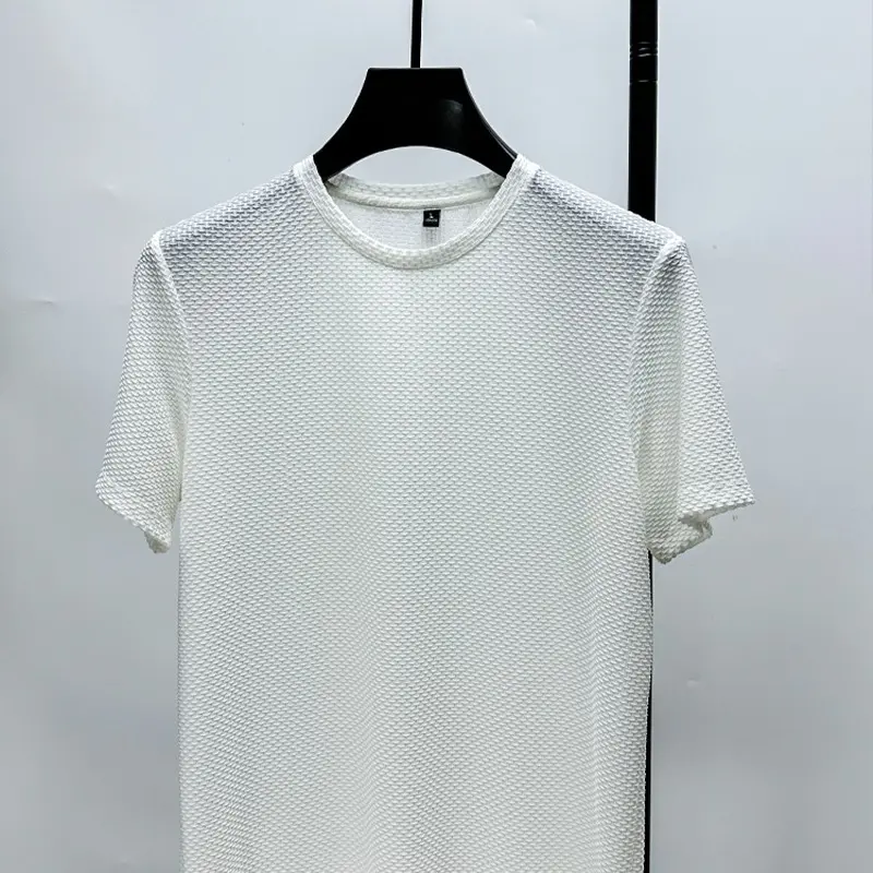 Short sleeved T-shirt men's summer thin casual versatile solid color round neck top men's mesh breathable T-shirt
