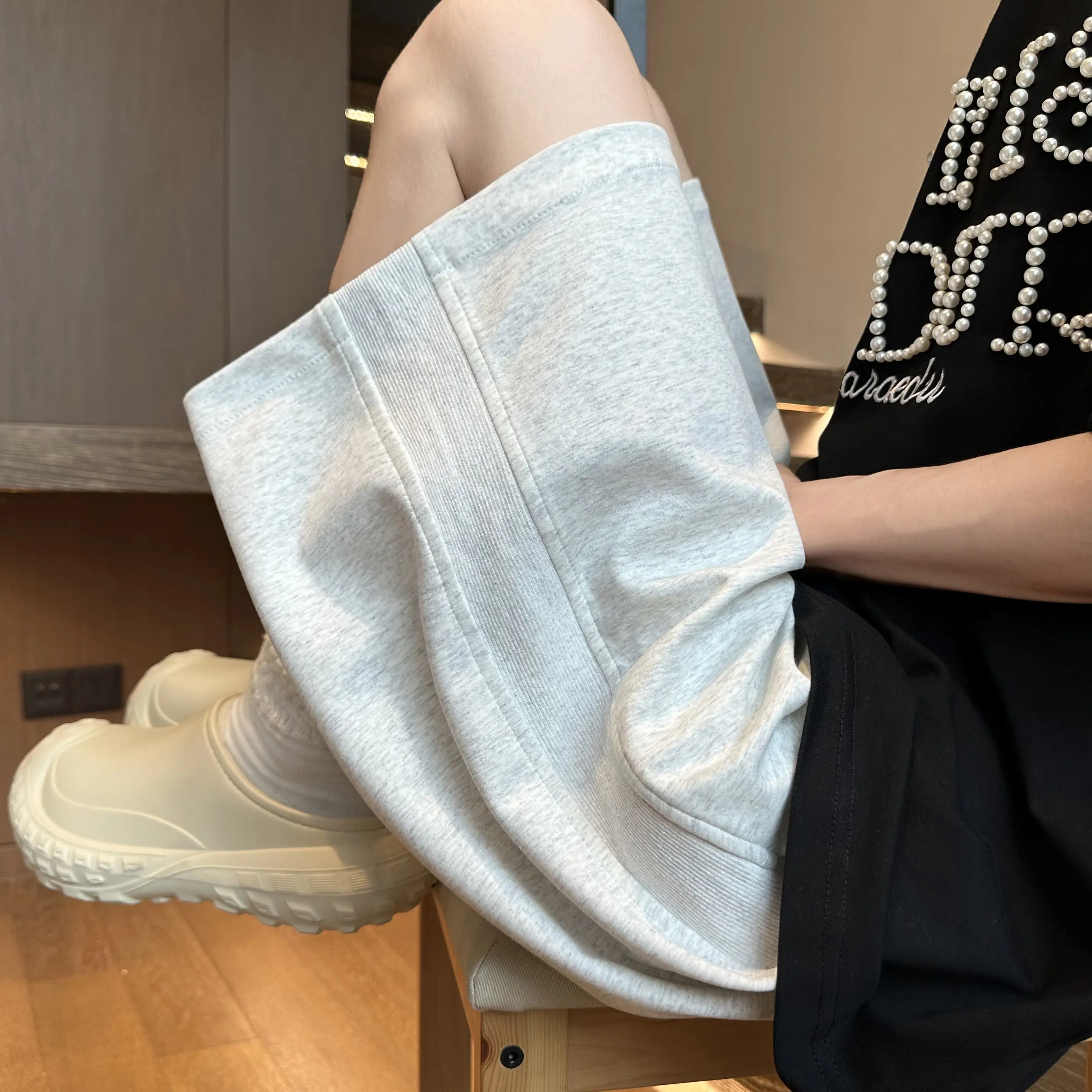 Luokou striped casual shorts for men, summer trend, outerwear, straight leg, mid length shorts, sports five quarter length sweat