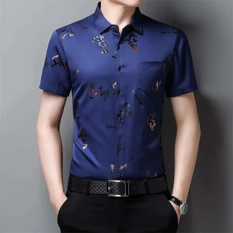 Men's Business Casual Short Sleeve Shirt New No Iron Wrinkle Resistant Top Easy Care Comfortable Fit for Office And Work