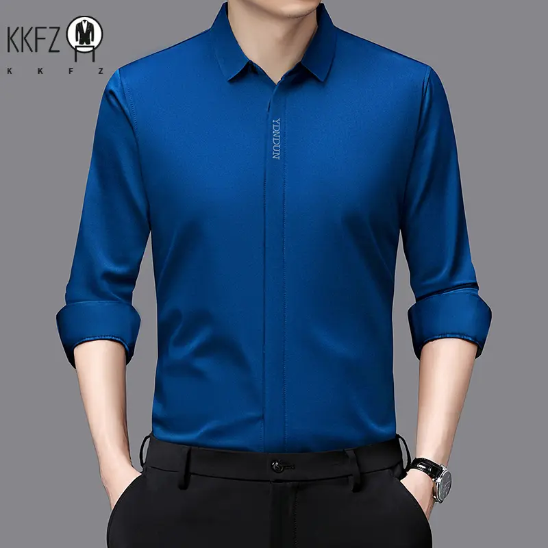 New Men's Business Casual Long Sleeved Solid Color Shirt Wrinkle Resistant Wrinkle Free Comfortable All Season Versatile Top