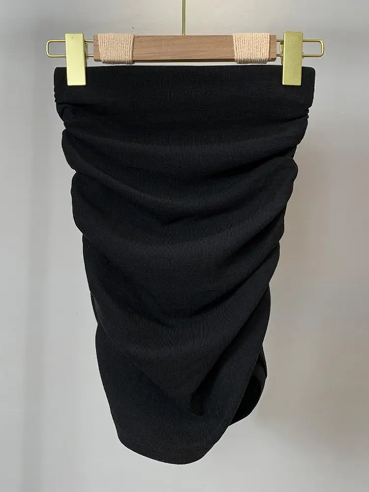 2025 Sexy High Waist Mini Skirts for Women Elastic Slim Short Hip Fold Skirt Korean Fashion Cotton Pencil Streetwear Solid Skirt