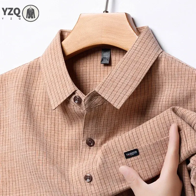 2025 Men's Business Casual Plaid  Linen Short Sleeved Shirt Comfortable Top