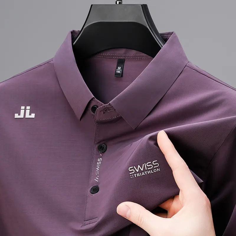 Ice Silk Cool Soft Men's Short Sleeved T-shirt 2024 Summer Printed Business Casual T-shirt Lapel Tops