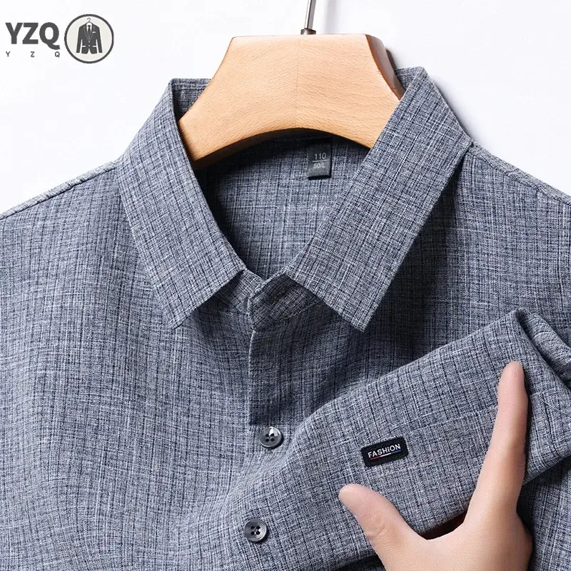 2025 Men's Business Casual Plaid  Linen Short Sleeved Shirt Comfortable Top