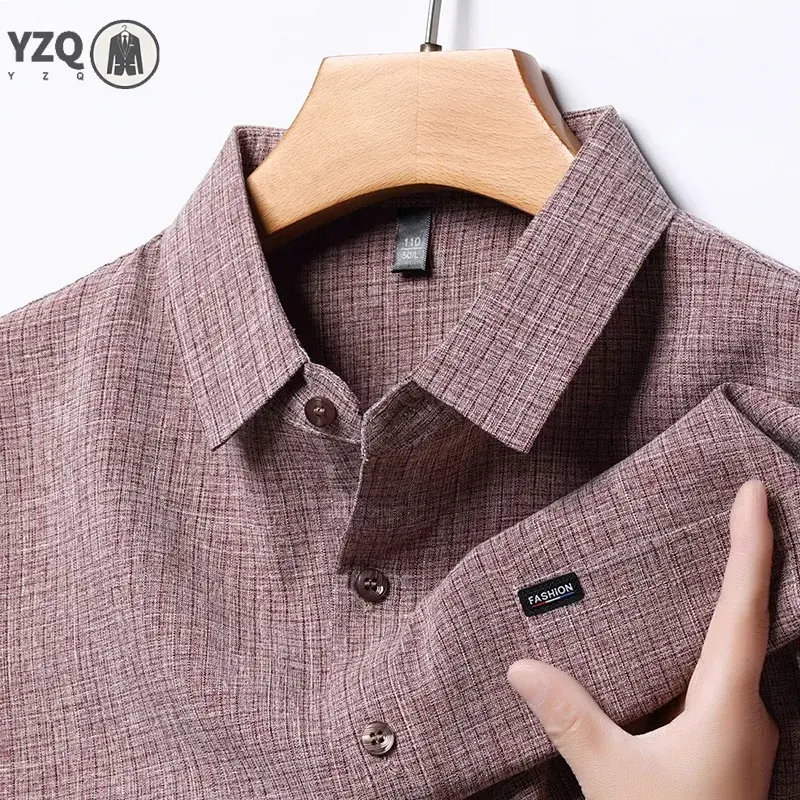 2025 Men's Business Casual Plaid  Linen Short Sleeved Shirt Comfortable Top