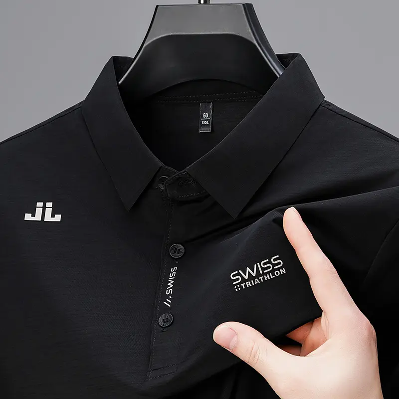 Ice Silk Cool Soft Men's Short Sleeved T-shirt 2024 Summer Printed Business Casual T-shirt Lapel Tops