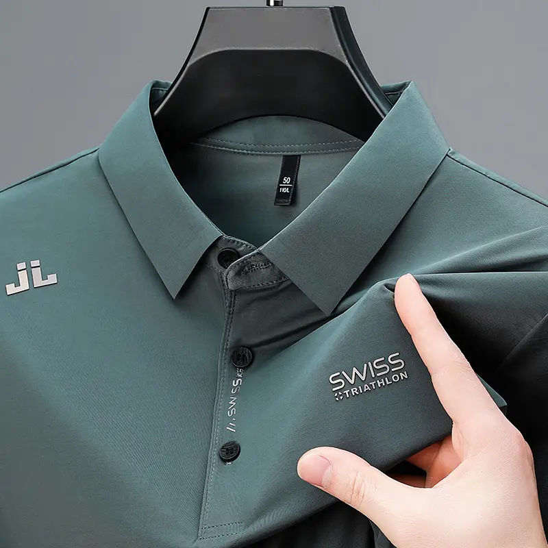 Ice Silk Cool Soft Men's Short Sleeved T-shirt 2024 Summer Printed Business Casual T-shirt Lapel Tops