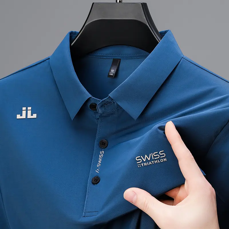 Ice Silk Cool Soft Men's Short Sleeved T-shirt 2024 Summer Printed Business Casual T-shirt Lapel Tops