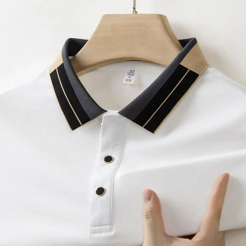 2025 New Men's Collar Polo Shirt Short Sleeved Sweat Absorbing Polo Tops ,Luxury Jacquard Breathable Contrast color T-shirt
