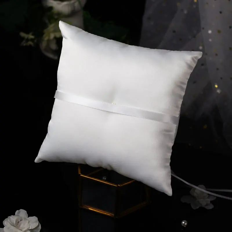 1Pcs 10*10cm Sparkling Rhinestones Wedding Ring Pillow Wedding Bridal Bowknot Double Heart Ring Bearer Pillow